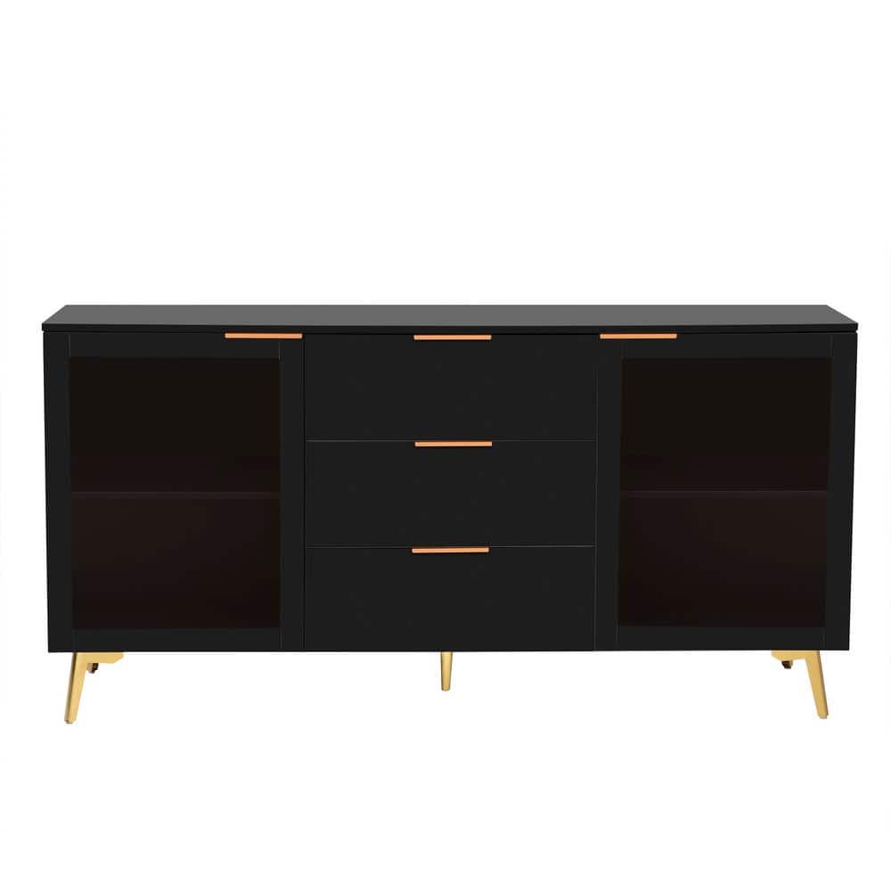 63 in. W x 15.7 in. D x 32.3 in. H Black Linen Cabinet with Three Drawers a