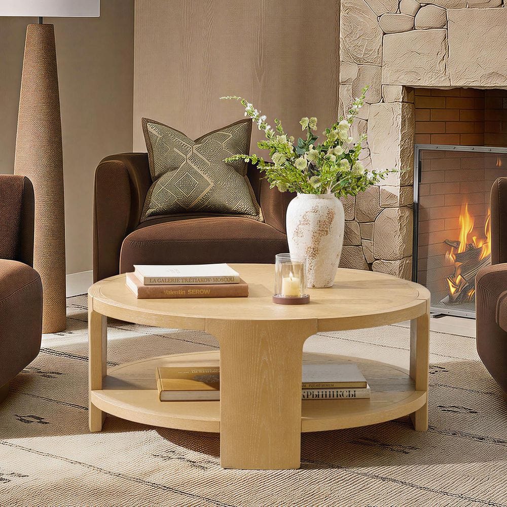 JAYDEN CREATION Hallow 42 in. Natural Round Wood Coffee Table with