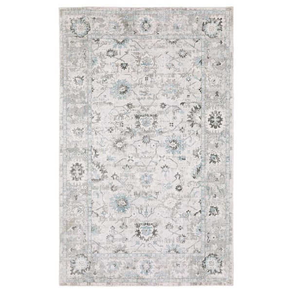 Wingate Ivory/Blue 8 ft. x 10 ft. Oriental Distressed Floral Hand-Loomed Viscose-Wool Blend Indoor Area Rug