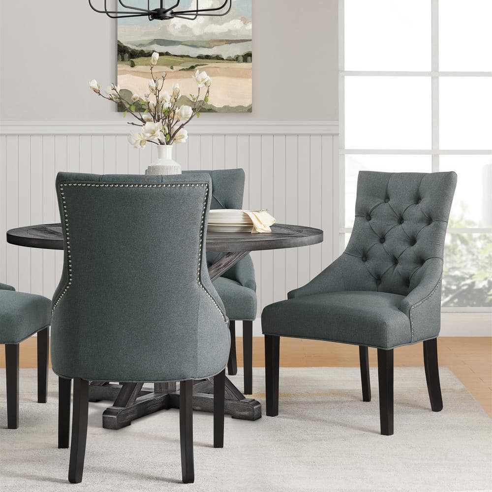 Elegant Gray Tufted Upholstered Side Chair with Black Wooden Legs