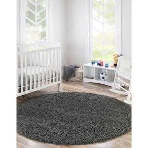 Solid Shag Graphite Gray 8 ft. Round Area Rug