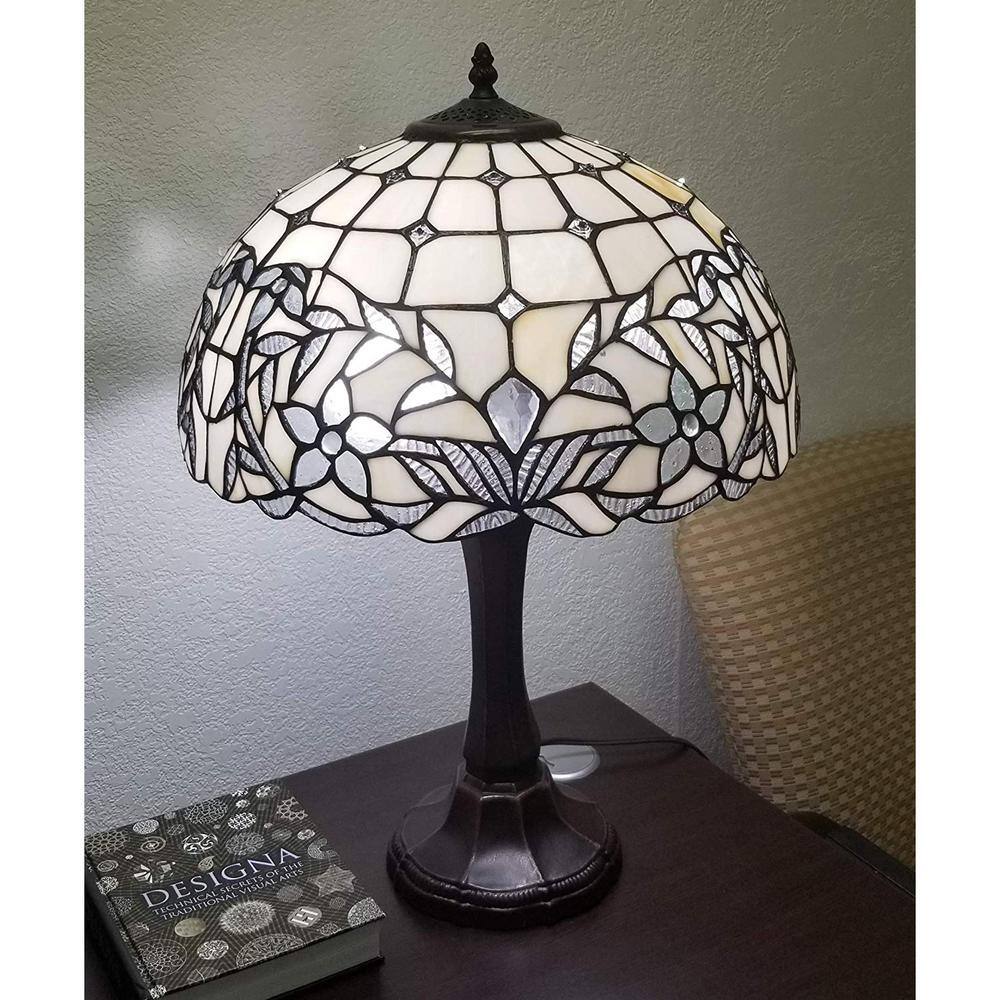 23" White and Multicolor Stained Glass Traditional Table Lamp