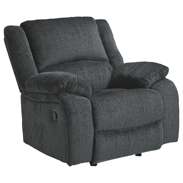 Benjara Gray Fabric Rocker Recliner with Pillow Arms