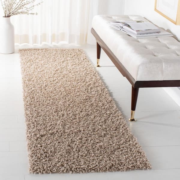 Athens Shag Beige 2 ft. x 8 ft. Solid Runner Rug