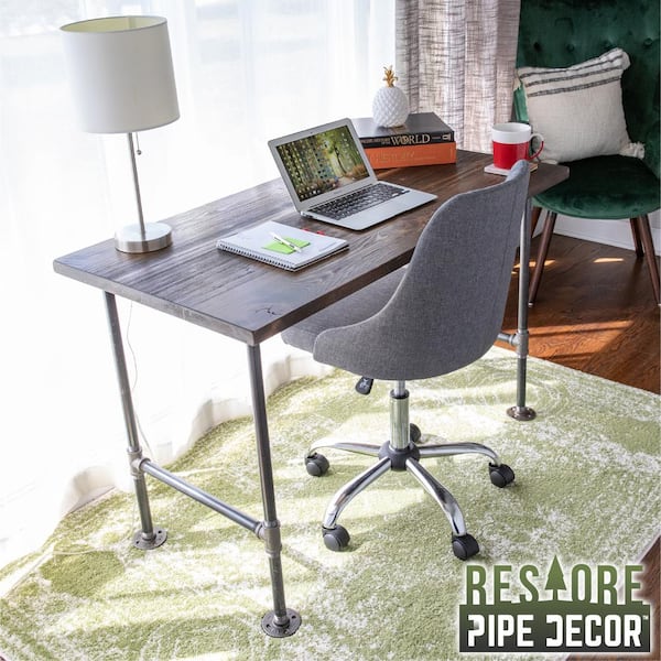 PIPE DECOR 24 in. x 48 in. x  in. Trail Brown Restore Wood Office Desk  with Industrial Steel Pipe Legs 370 PDDK02 - The Home Depot