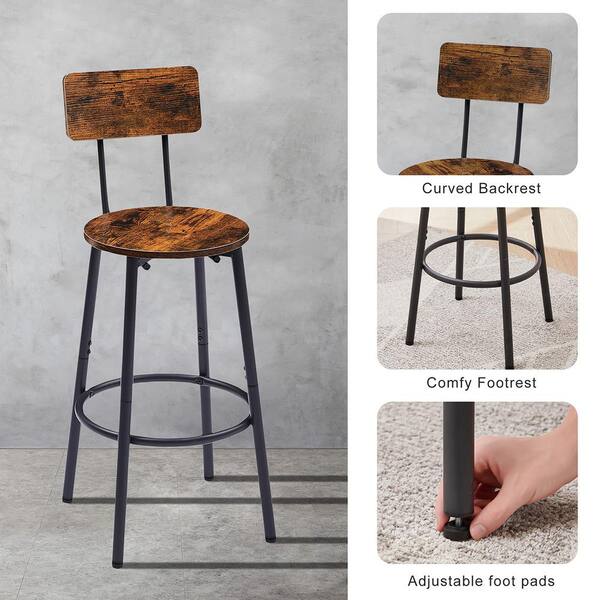 35.43 in. Brown Round Metal Frame Bar Stool Set with PU Soft Seat Stool with Backrest Set of 3