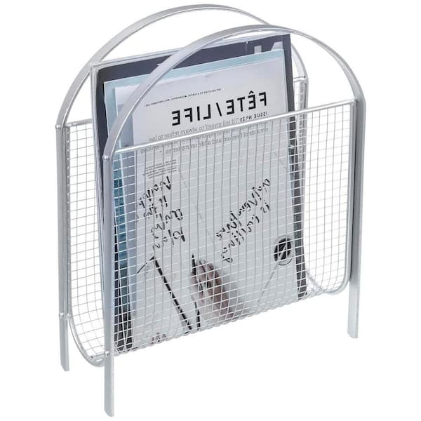 Silver 11.5 in. x 15 in. Metal Freestanding Magazine Rack
