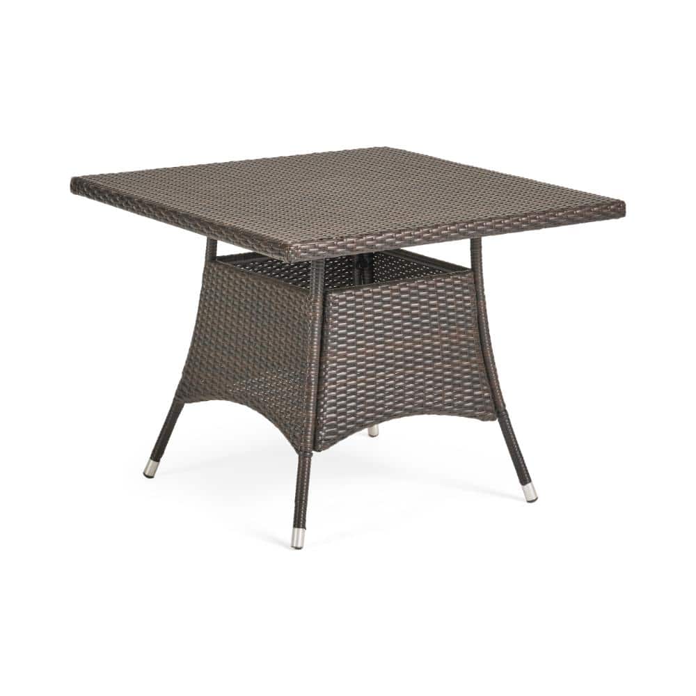 35.5 in. W x 28.5 in. H Square PE Wicker Patio Dining Table Powder Coated Iron Frame Outdoor Contemporary