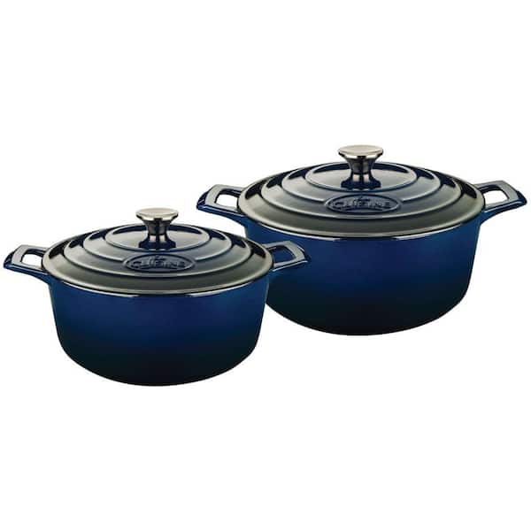 La Cuisine PRO Cast Iron Round Casserole Set with Enamel Finish in Blue (4-Piece)