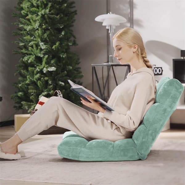 New Green Velvet Microfiber Adjustable 14-Position Floor Chair Folding Lazy Gaming Sofa Chair Cushioned Bean Bag