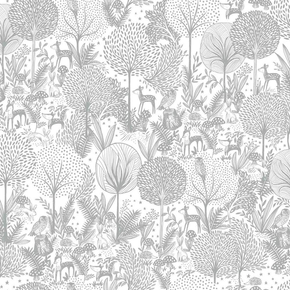 RoomMates 28.29 sq. ft. Grey Forest Friends Peel and Stick Wallpaper ...