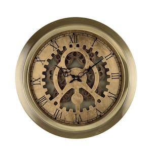 Gold, Bronze, and Black Analog Metal with Gear Design Wall Clock