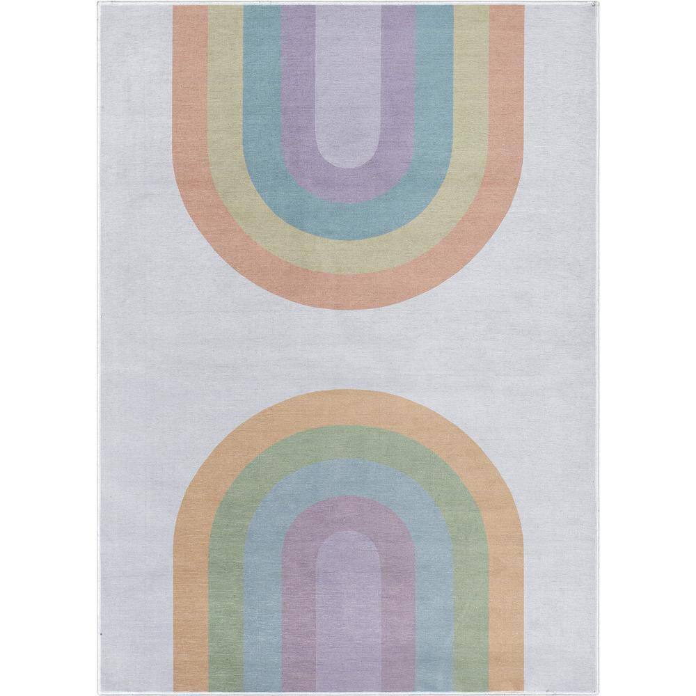 Rainbow Watercolor Modern Kids Multi Color 6 ft. x 9 ft. Machine Washable Flat-Weave Area Rug price history on PriceWatchPro