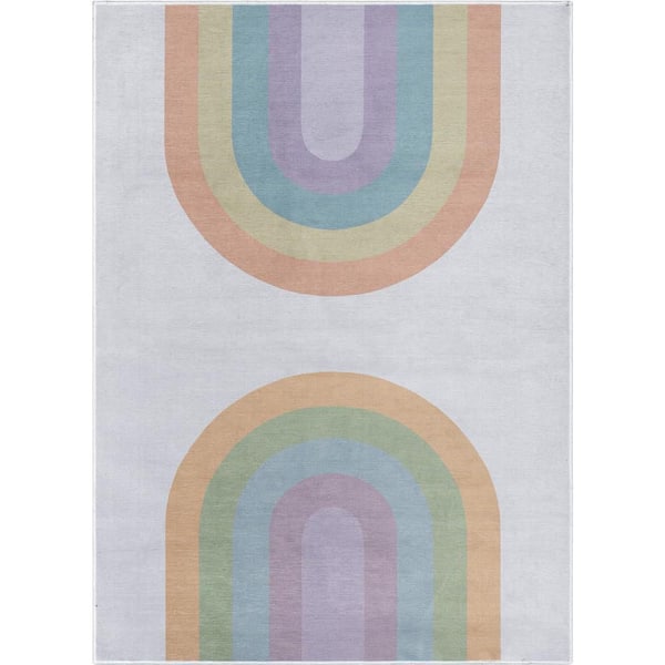 Well Woven Rainbow Watercolor Modern Kids Multi Color 6 ft. x 9 ft. Machine Washable Flat-Weave Area Rug