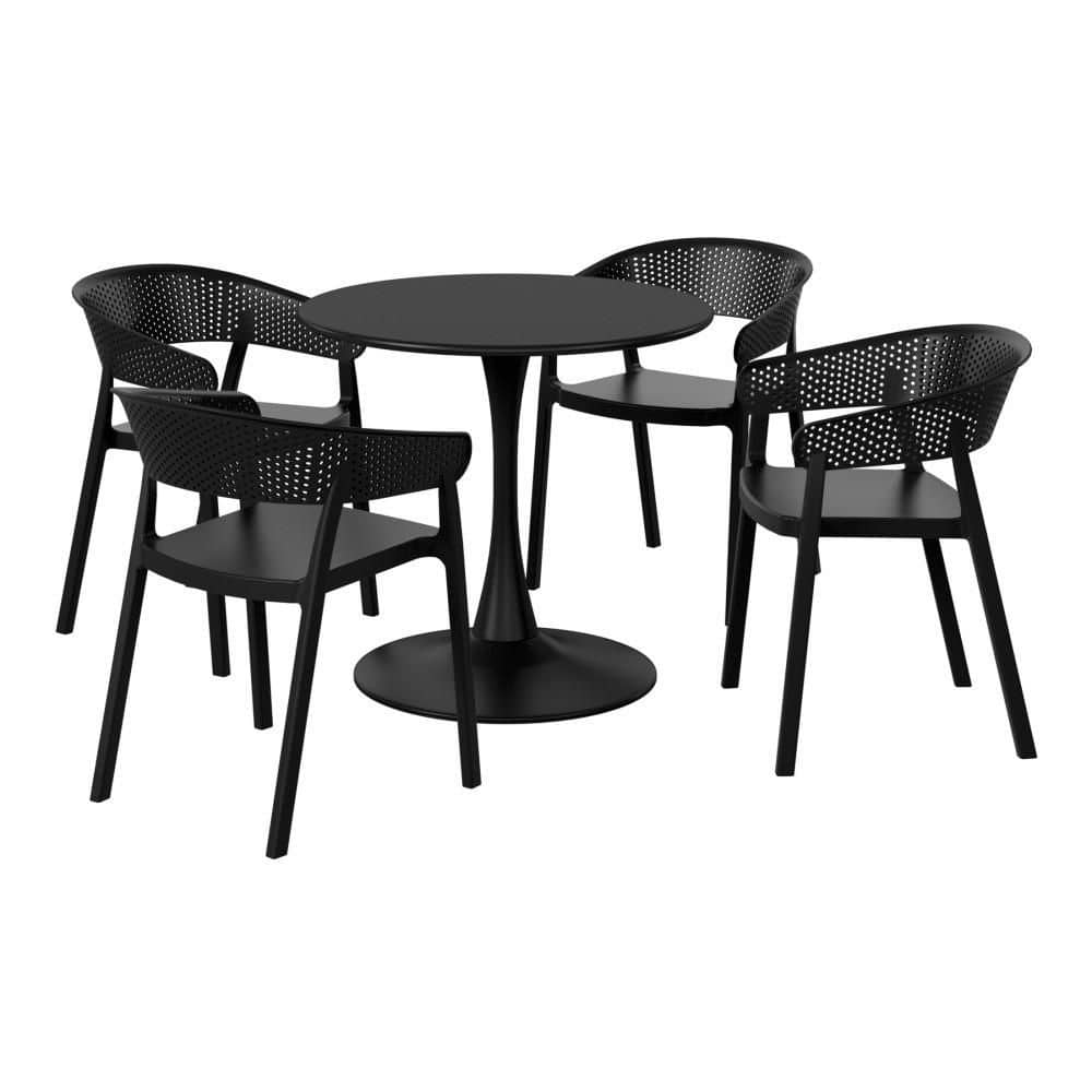 Frond and Form Outdoor Patio Modern 5-Piece Round HDPE Plastic Dining Table Set with Stackable Chairs, Black price history on PriceWatchPro