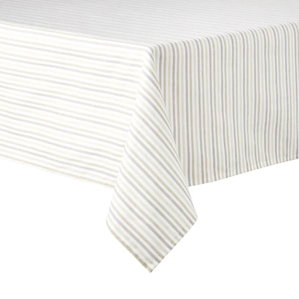 MARTHA STEWART Daisy Stripe 84 in. W x 60 in. L Beige/Brown Cotton Blend tablecloth