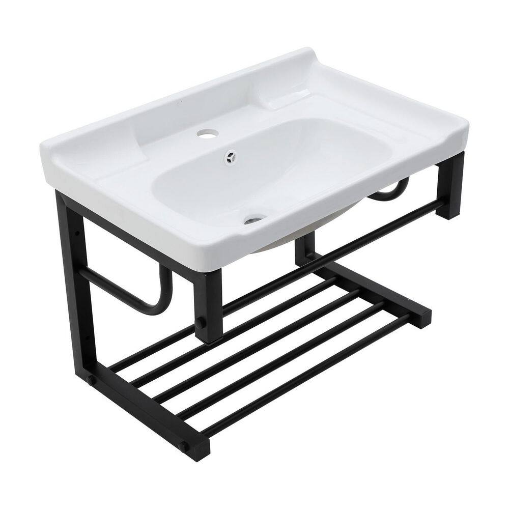 Avex 23.75 in. Wall Mounted Bathroom Sink in White with Black Towel Bar and Overflow (No Faucet and Drain) price history on PriceWatchPro