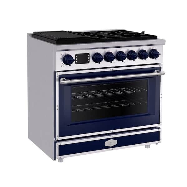 36 in. Freestanding Gas Range with 6 Sealed Burners and 5.2 cu. ft. Convection Oven, in Cobalt Blue with Stainless Steel