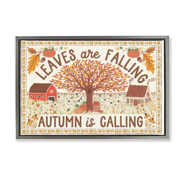 Stupell Industries Leaves Are Falling Scene by Laura Marshall Gray Floater Frame Graphic Nature Art Print 17 in. x 25 in.