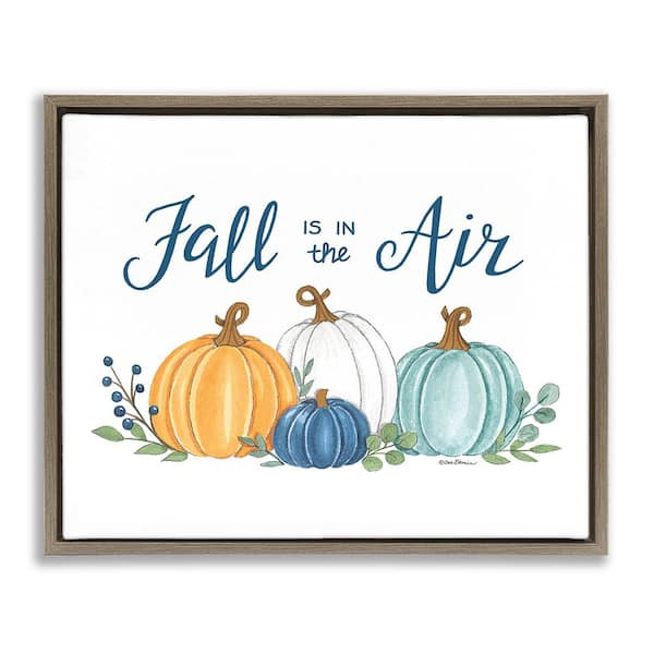 Stupell Industries Fall In The Air Pumpkins by Deb Strain 1 Piece Floater Frame Graphic Print Typography Poster Art Print 21 in. x 17 in.