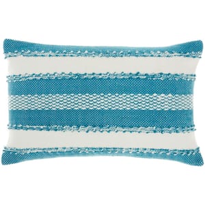 Outdoor Pillows Turquoise 14 in. x 22 in. Stripe Indoor/Outdoor Throw Pillow