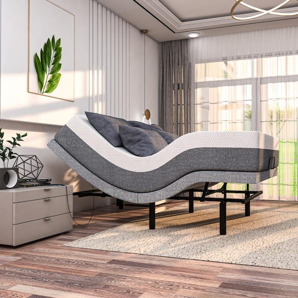 Adjustable Gray California King Bed Frame USB UnderBed Light Hybrid Memory FoamMattress App Control plus 12 in. Mattress