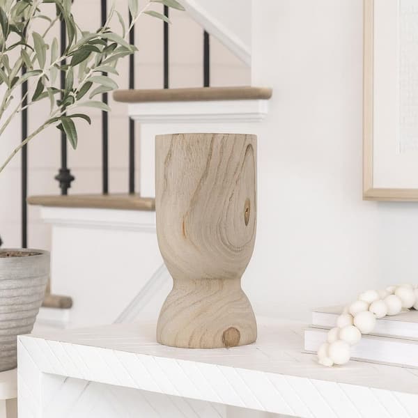 11" Brown High Decorative Wood Vase