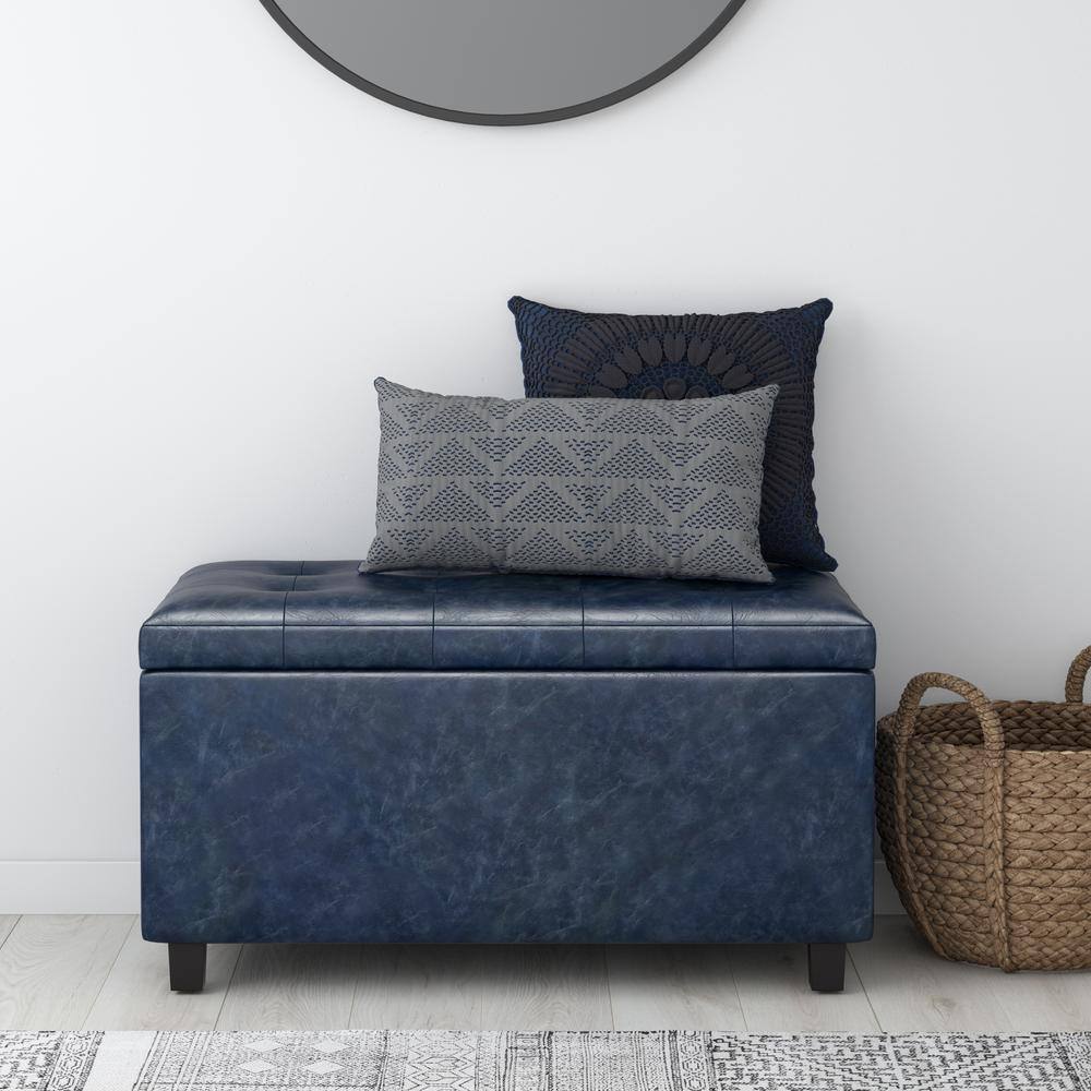 Cosmopolitan Denim Blue Tufted Faux Leather Storage Footstool