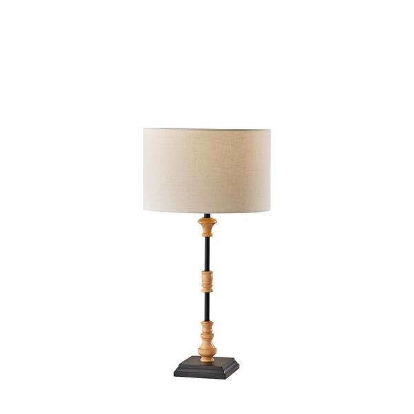 Adesso Fremont 25.25 in. Black with Natural Wood Resin Accents Table Lamp