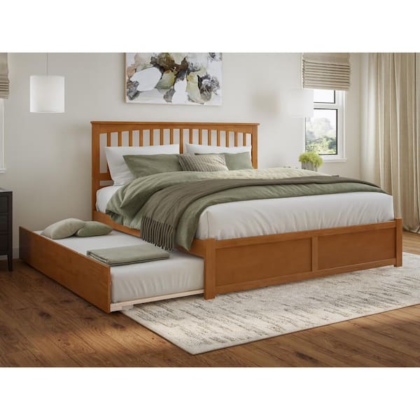 AFI Mission Light Toffee Natural Bronze Solid Wood Frame King Platform Bed with Footboard and Twin XL Trundle