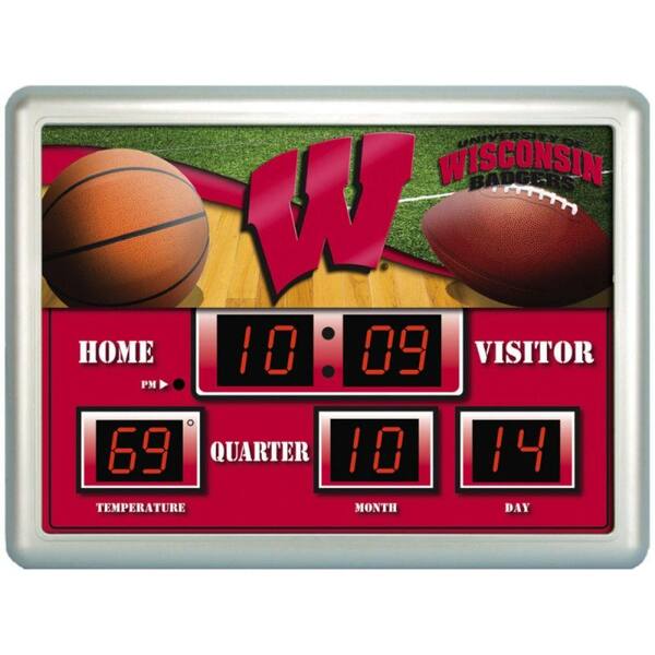 Team Sports America University of Wisconsin 14 in. x 19 in. Scoreboard Clock with Temperature