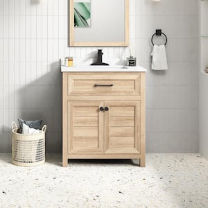 Hanna 30 in. W x 19 in. D x 34 in. H Single Sink Bath Vanity in Weathered Tan with White Engineered Stone Top