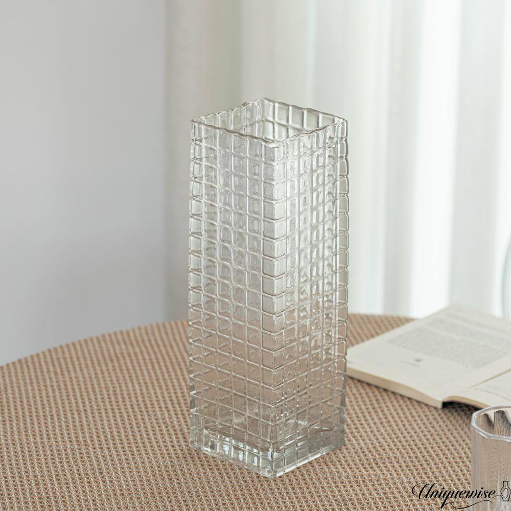 Uniquewise 12" Frosted Clear Glass Square Table Vase
