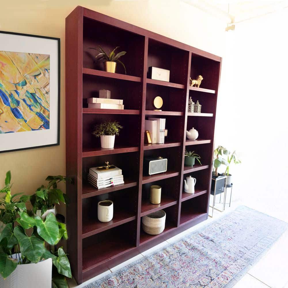 Cherry 84" Tall Triple Wide Wood Bookcase with Adjustable Shelves