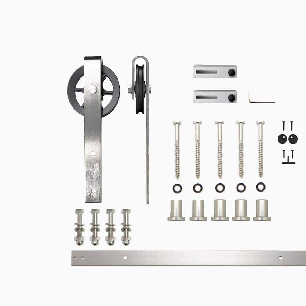 6 ft./72 in. Brushed Nickel Non-Bypass Sliding Barn Door Hardware Kit Spoke Wheel Design Roller for Single Door price history on PriceWatchPro