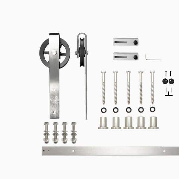 HOMACER 6 ft./72 in. Brushed Nickel Non-Bypass Sliding Barn Door Hardware Kit Spoke Wheel Design Roller for Single Door