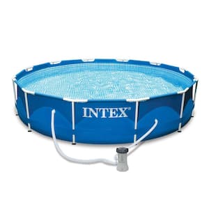 12 ft. Round 30 in. D Metal Frame Above Ground Swimming Pool Set and Pump