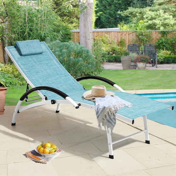Crestlive Products Foldable Aluminum Outdoor Lounge Chair in Blue (1-Pack)