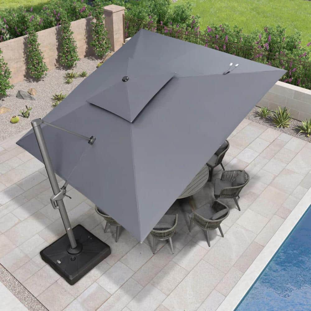 12 ft. Square 2-Tier Aluminum Cantilever 360-Degree Rotation Patio Umbrella with Base, Gray price history on PriceWatchPro