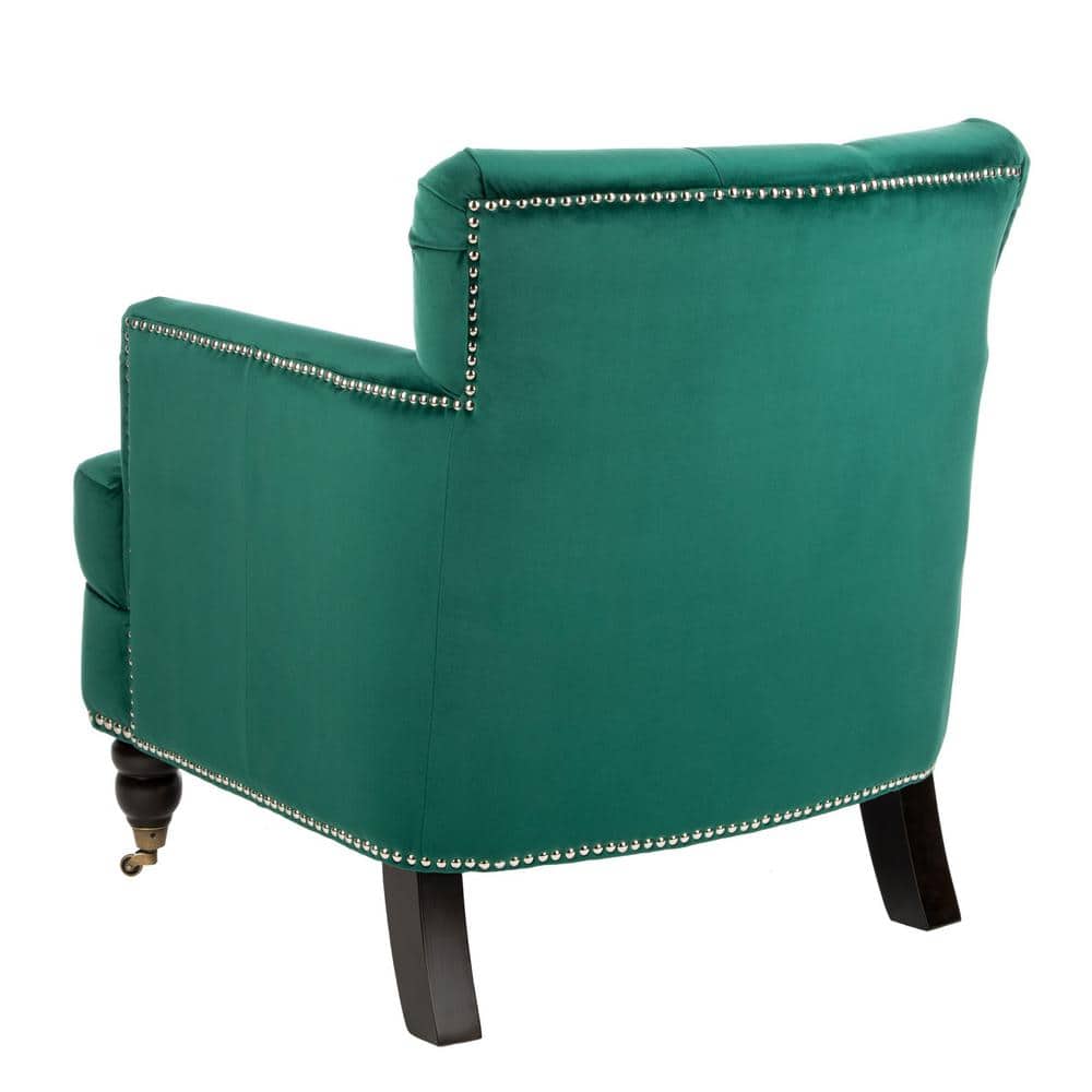 Emerald Velvet Tufted Club Chair with Espresso Wood Legs