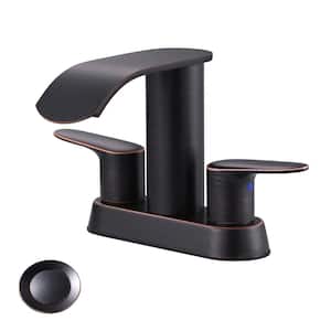 4 in. Centerset 2-Handle Mid Arc Bathroom Waterfall Faucet with Drain Kit Included in Stainless Steel Oil Rubbed Bronze