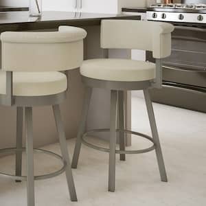 Rosco 26.75 in. Cream boucle polyester/Grey Metal Counter Stool