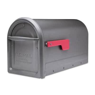 Mapleton Post Mount Mailbox Graphite with Red Flag
