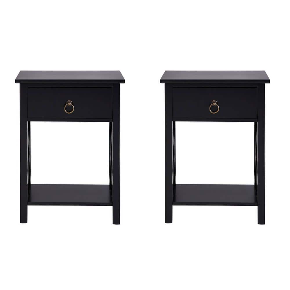 ◇SACWORKS/NIGHT TABLE SIDE TABLE HOMESTOCK Black Small Profile 1-Drawer Nightstand, Bedside