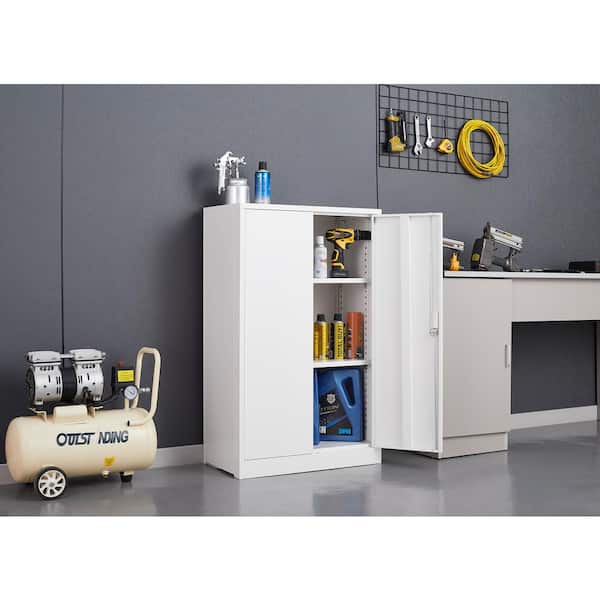 Tahanbath The Ultimate Folding Metal Storage Cabinet: Locking Doors Adjustable Shelf, for Home, Office, School and Garage in White