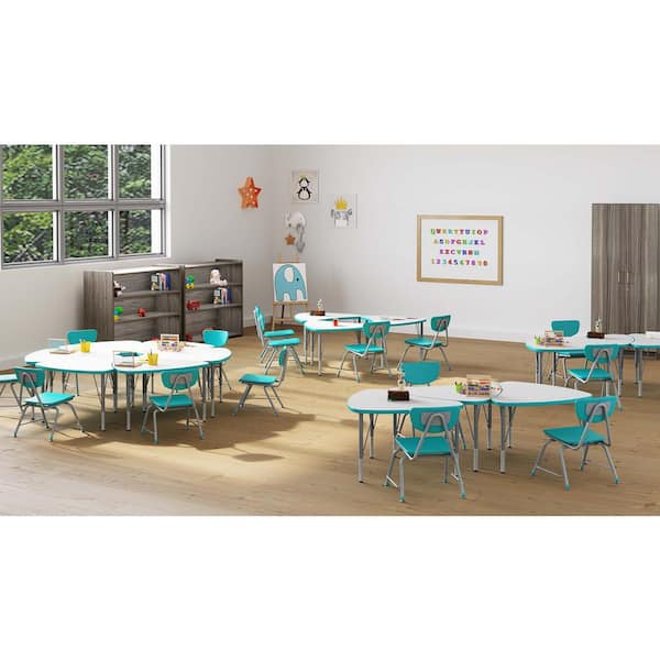 Versa Shutter Desk Laminate Height Adjustable Kids Desk Preschool & Daycare Classroom Table Shadow Elm Gray 14-23 in. H