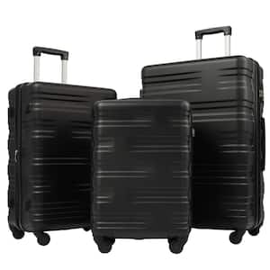 Black Lightweight 3-Piece Expandable ABS Hardshell Spinner Luggage Set with 3-Step Telescoping Handle and TSA Lock