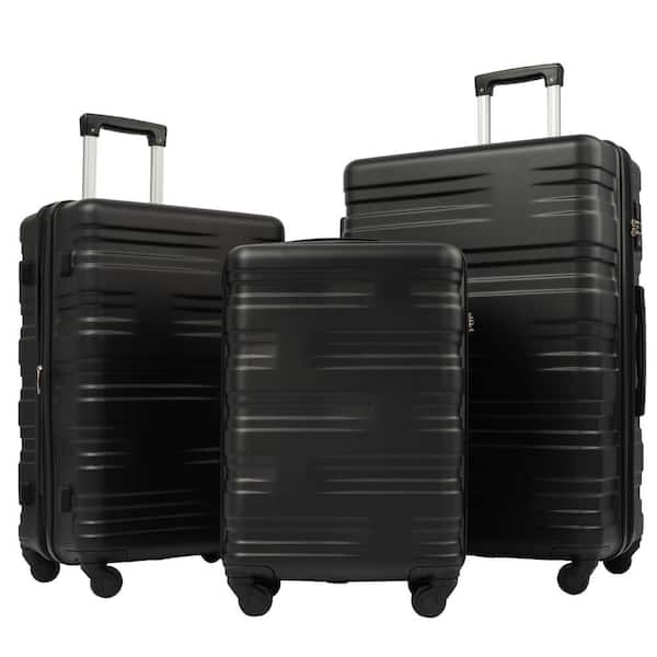 Merax Black Lightweight 3-Piece Expandable ABS Hardshell Spinner Luggage Set with 3-Step Telescoping Handle and TSA Lock