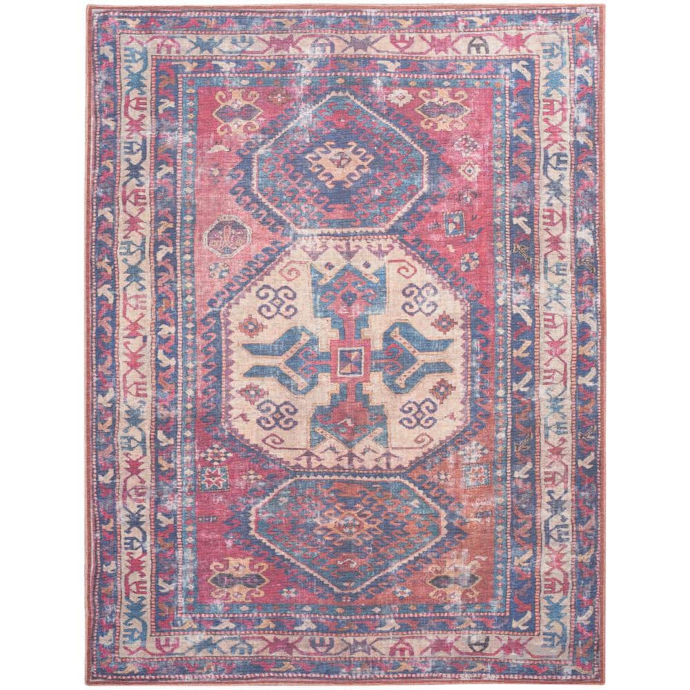 57 Grand Machine Washable Red/Navy 9 ft. x 12 ft. Bordered Transitional Are