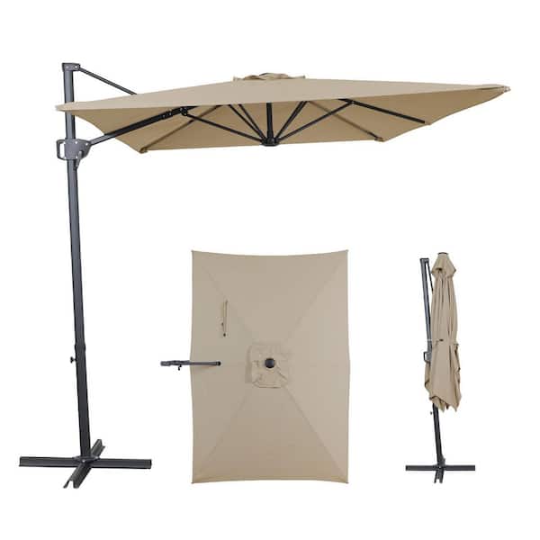 10 x 6.5 ft. Aluminum Cantilever Market Non-Solar Tilt Half Patio Umbrella in Beige, 360 Rot, Wind Resistant(Beige)